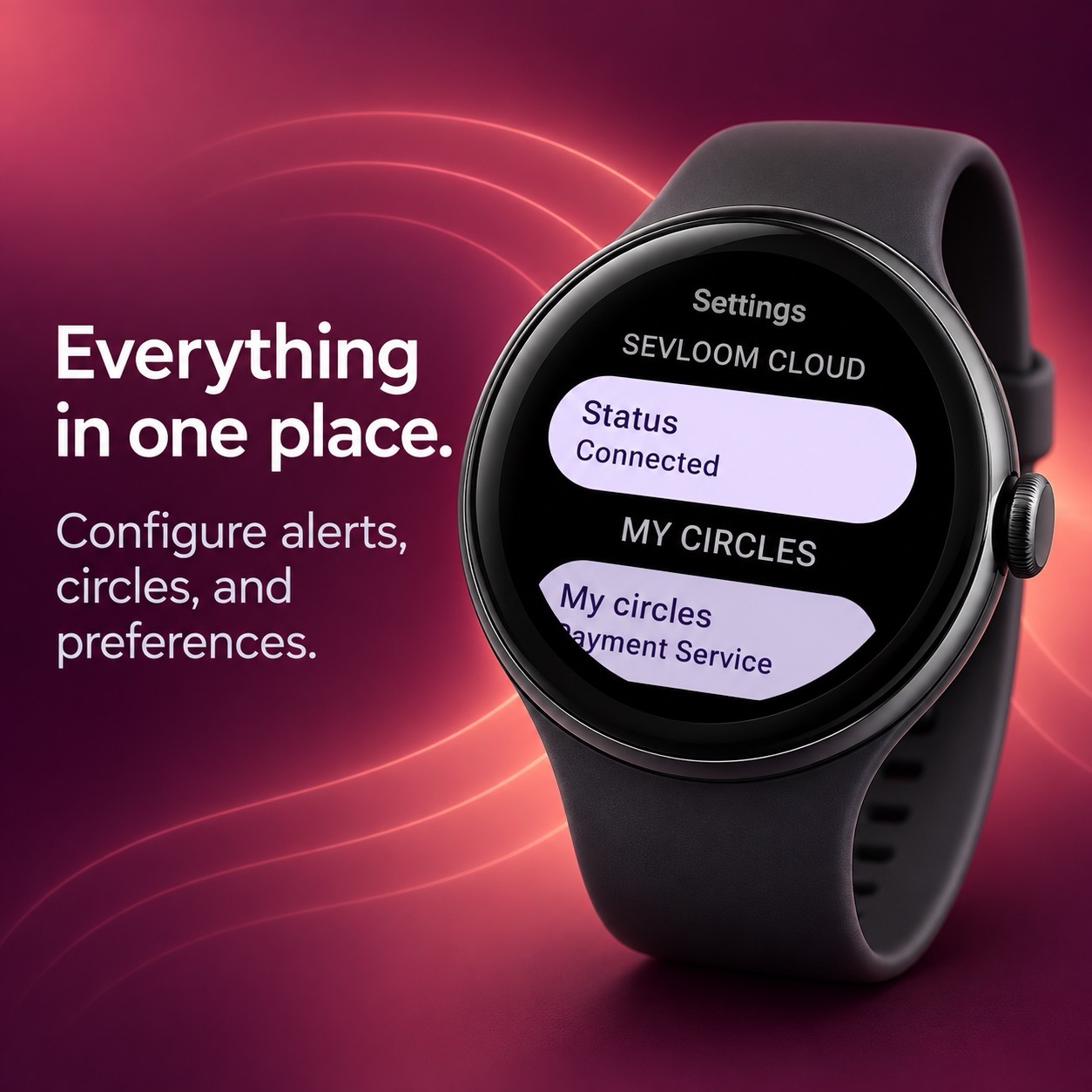 Sevloom settings displayed on a Wear OS watch
